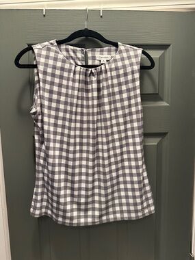 Calvin Klein White and Gray Gingham Sleeveless Camisole